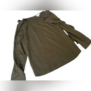 Umgee Dark Olive Blouse with Ruffle Sleeves